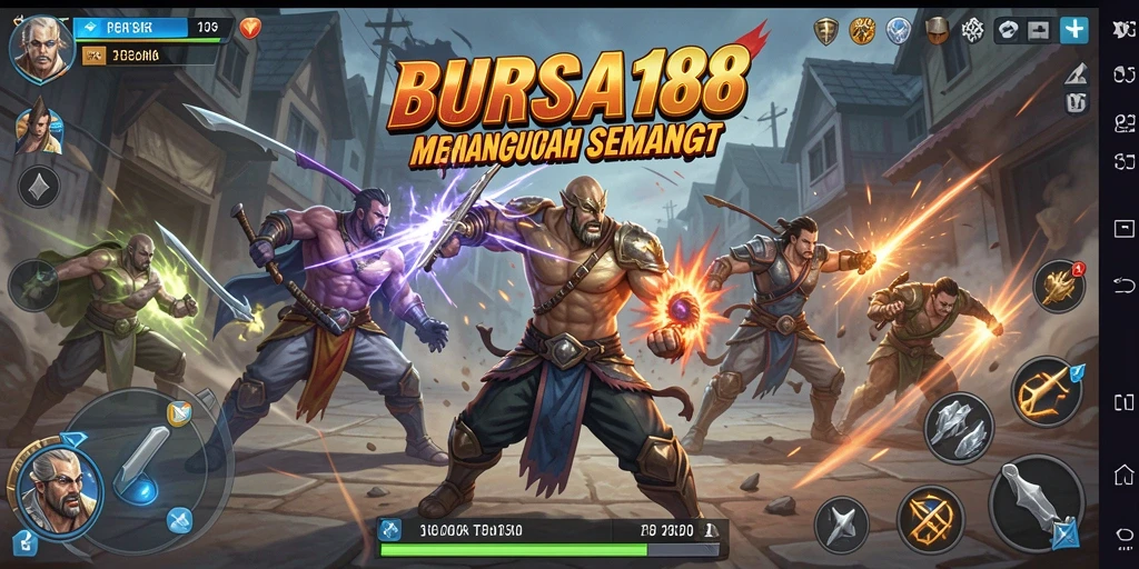 Screenshot BURSA188 menampilkan pertarungan epik dengan karakter yang beraksi.
