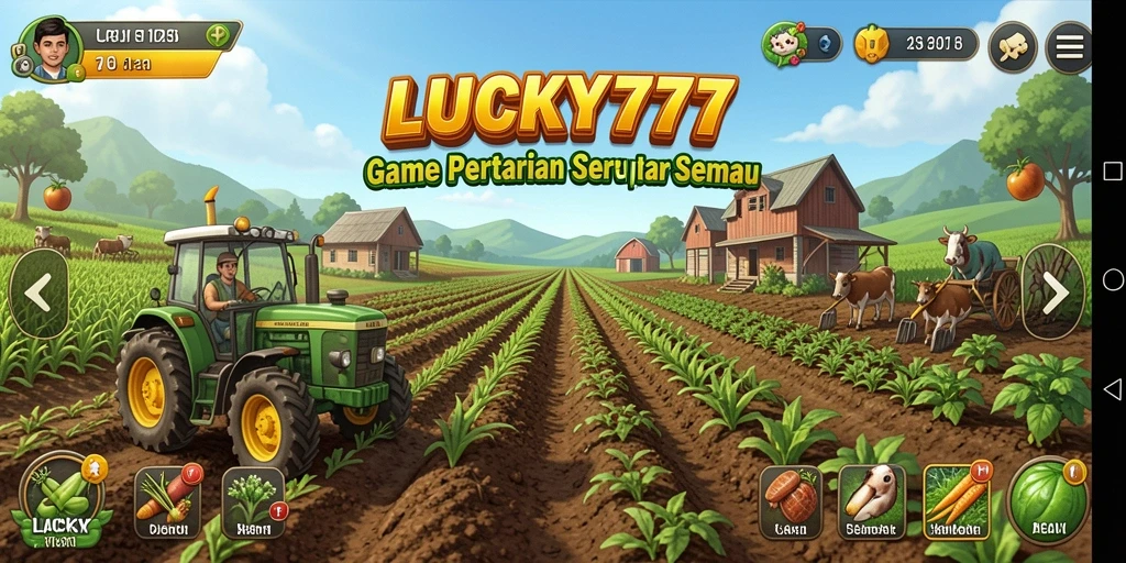 Tampilan gameplay LUCKY777 dengan aktivitas bertani yang seru.