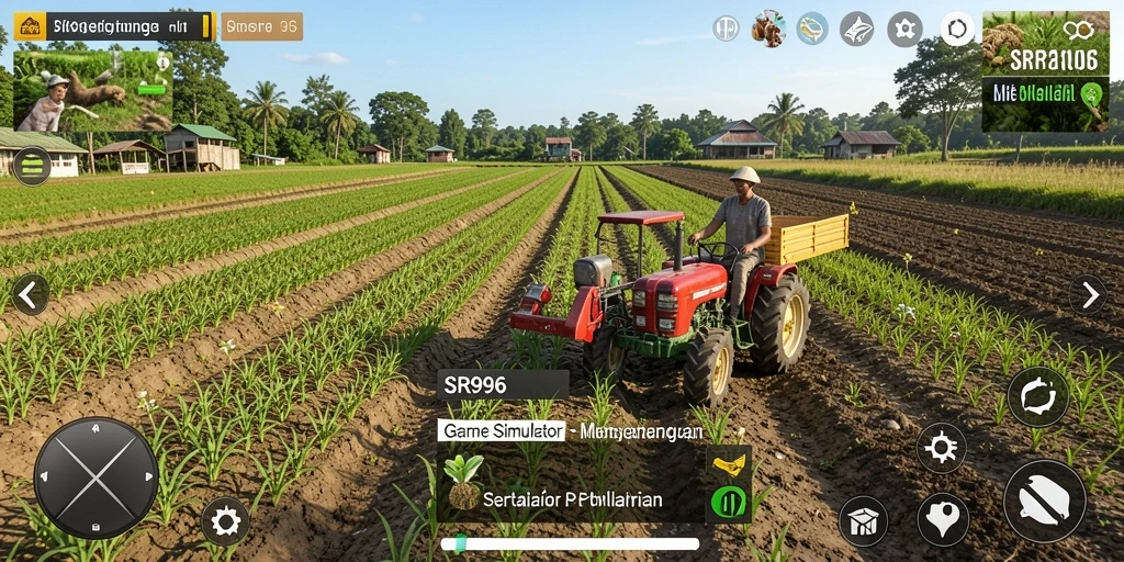 Screenshot utama SR996 menampilkan gameplay menarik saat bercocok tanam.
